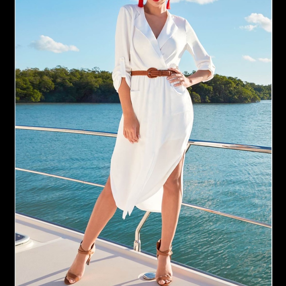 Belted midi shirt dress